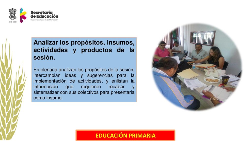 Analizar los propósitos, insumos, actividades y productos de la sesión.
