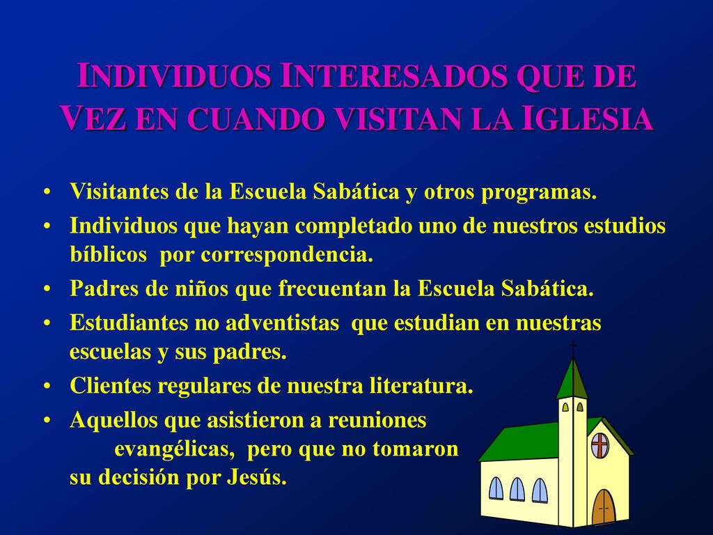INDIVIDUOS INTERESADOS QUE DE VEZ EN CUANDO VISITAN LA IGLESIA