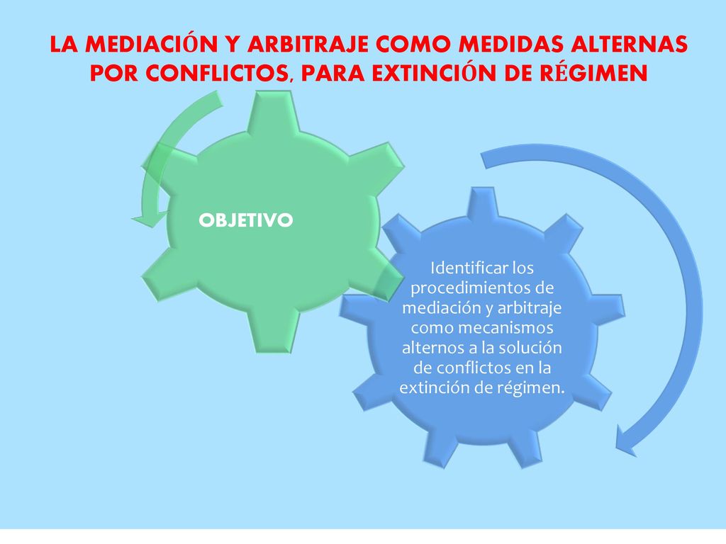 Identificar los procedimientos de mediación y arbitraje como mecanismos alternos a la solución de conflictos en la extinción de régimen.