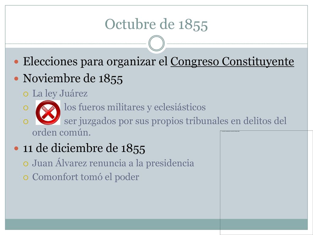 Octubre de 1855 Elecciones para organizar el Congreso Constituyente