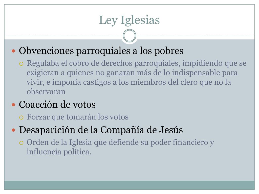 Ley Iglesias Obvenciones parroquiales a los pobres Coacción de votos
