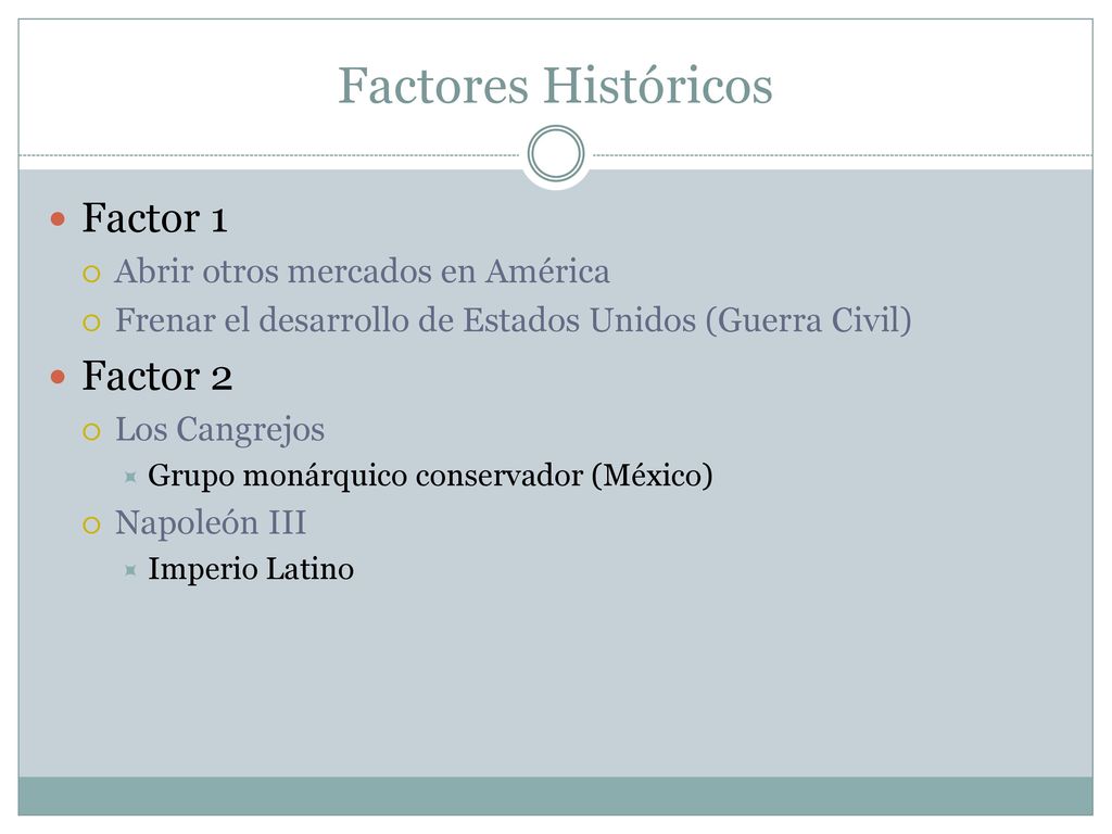 Factores Históricos Factor 1 Factor 2 Abrir otros mercados en América