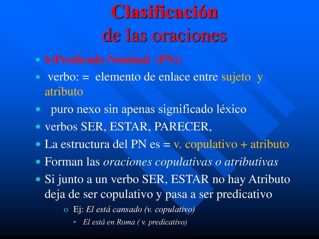 Tipos de predicado. Clasificación de las oraciones