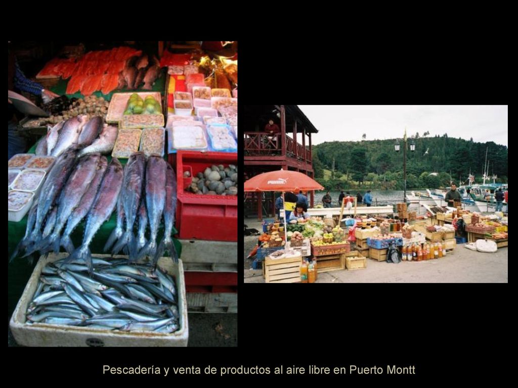 Pescadería y venta de productos al aire libre en Puerto Montt