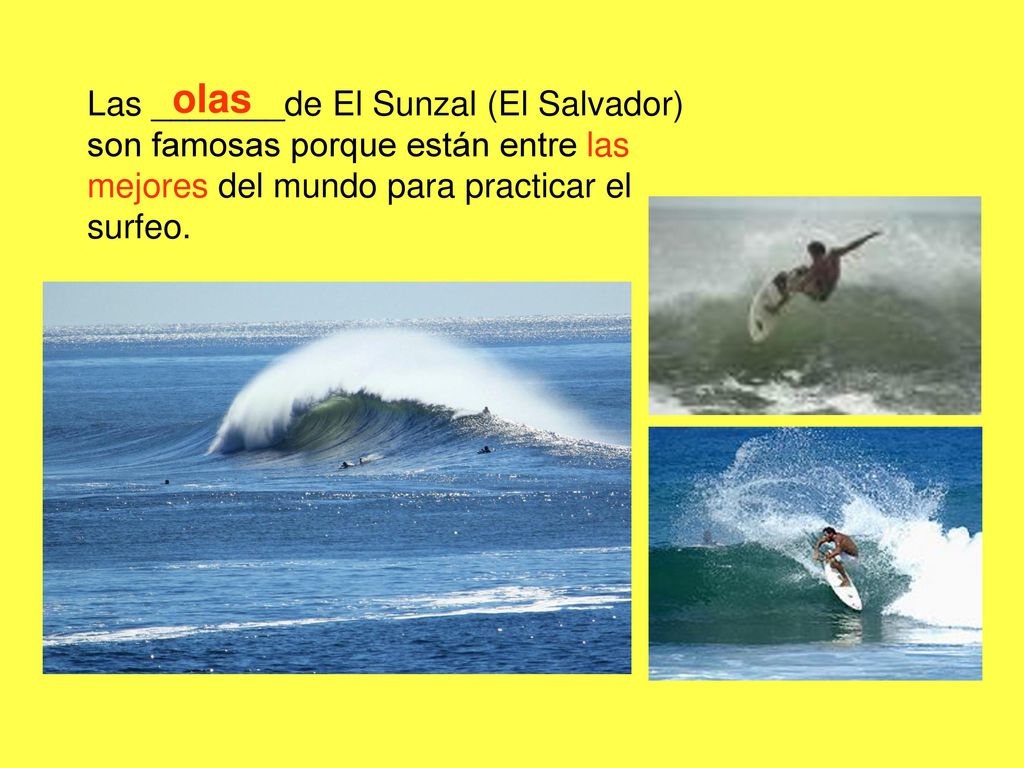 olas Las _______de El Sunzal (El Salvador) son famosas porque están entre las mejores del mundo para practicar el surfeo.