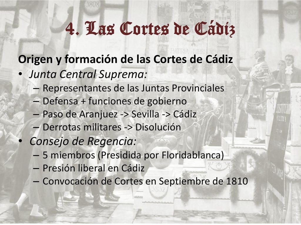 4. Las Cortes de Cádiz Origen y formación de las Cortes de Cádiz