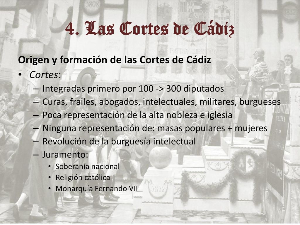 4. Las Cortes de Cádiz Origen y formación de las Cortes de Cádiz