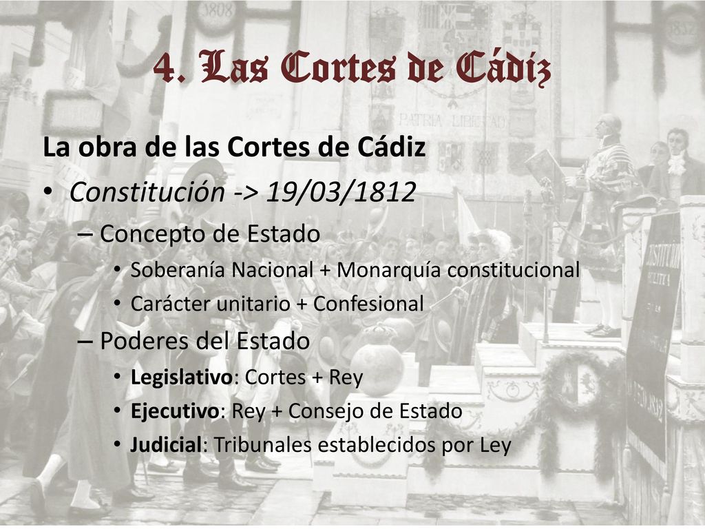 4. Las Cortes de Cádiz La obra de las Cortes de Cádiz