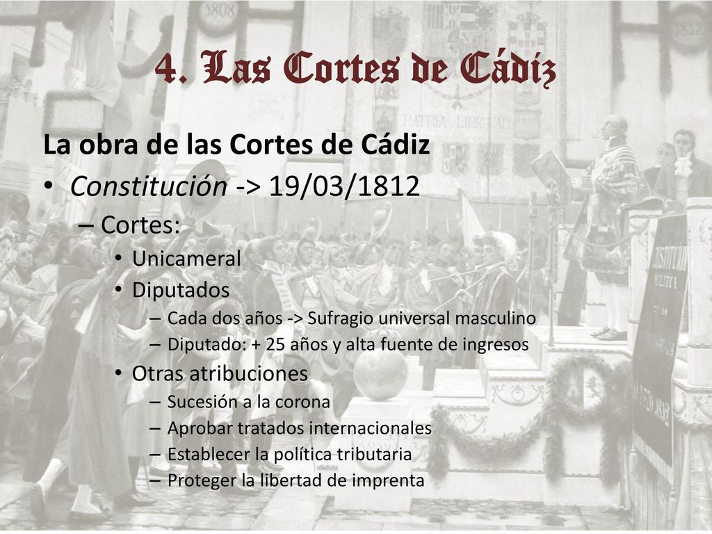 4. Las Cortes de Cádiz La obra de las Cortes de Cádiz