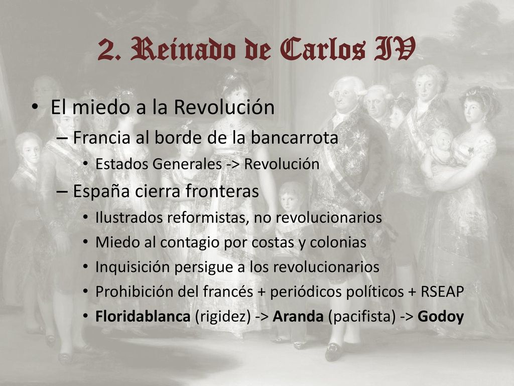 2. Reinado de Carlos IV El miedo a la Revolución