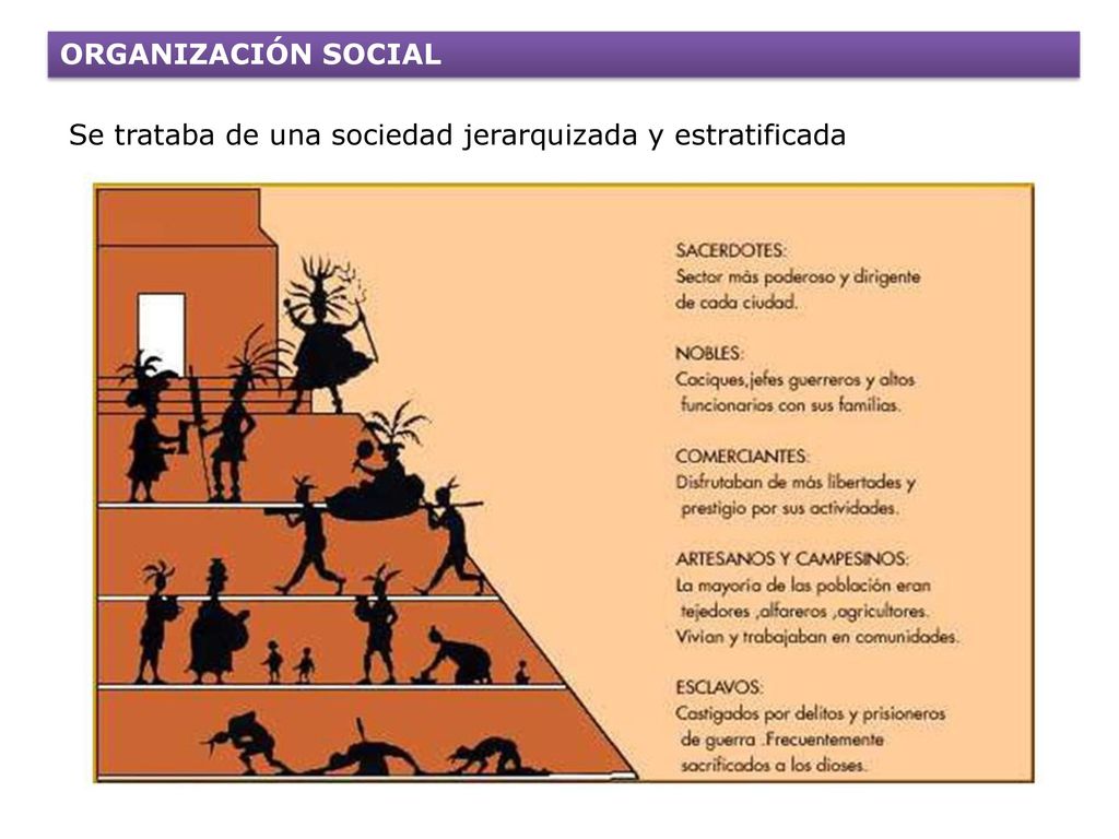 ORGANIZACIÓN SOCIAL Se trataba de una sociedad jerarquizada y estratificada