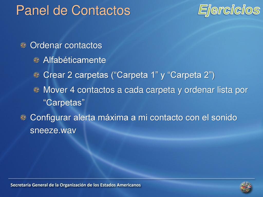 Panel de Contactos Ejercicios Ordenar contactos Alfabéticamente