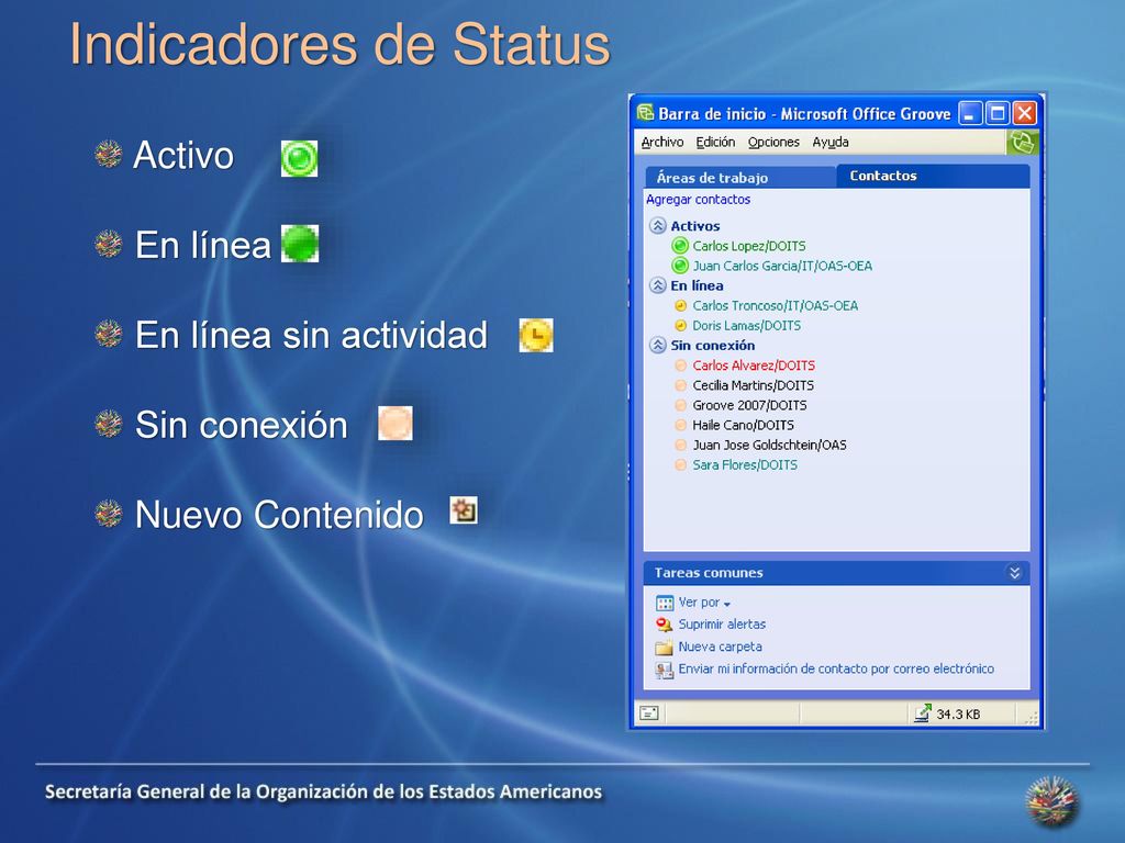 Indicadores de Status Activo En línea En línea sin actividad