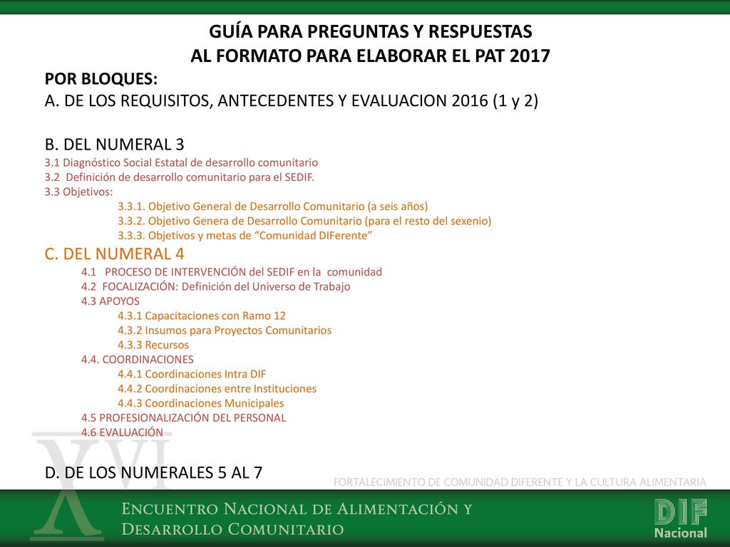 GUÍA PARA PREGUNTAS Y RESPUESTAS AL FORMATO PARA ELABORAR EL PAT 2017