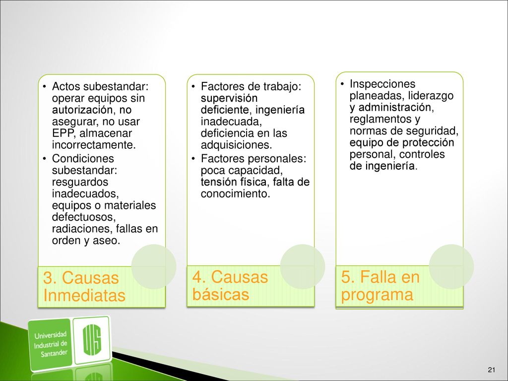 3. Causas Inmediatas 4. Causas básicas 5. Falla en programa