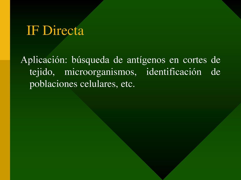 IF Directa Aplicación: búsqueda de antígenos en cortes de tejido, microorganismos, identificación de poblaciones celulares, etc.
