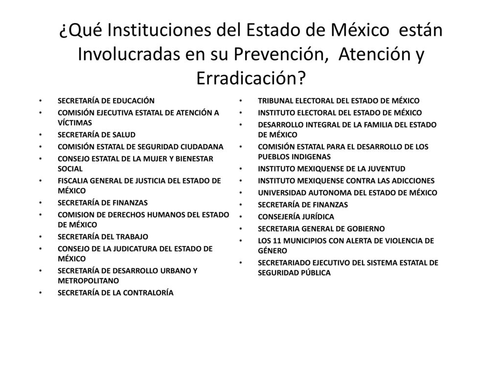 ¿Qué Instituciones del Estado de México están Involucradas en su Prevención, Atención y Erradicación
