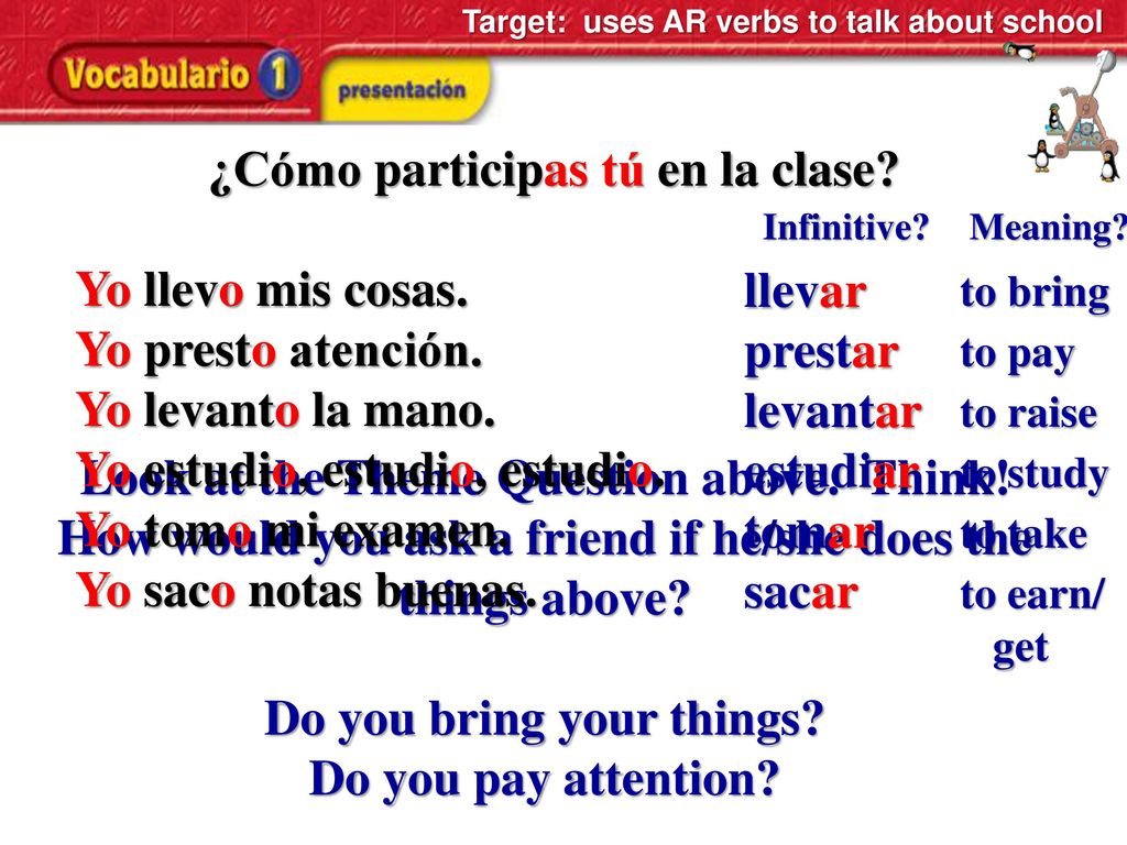 ¿Cómo participas tú en la clase Yo llevo mis cosas.