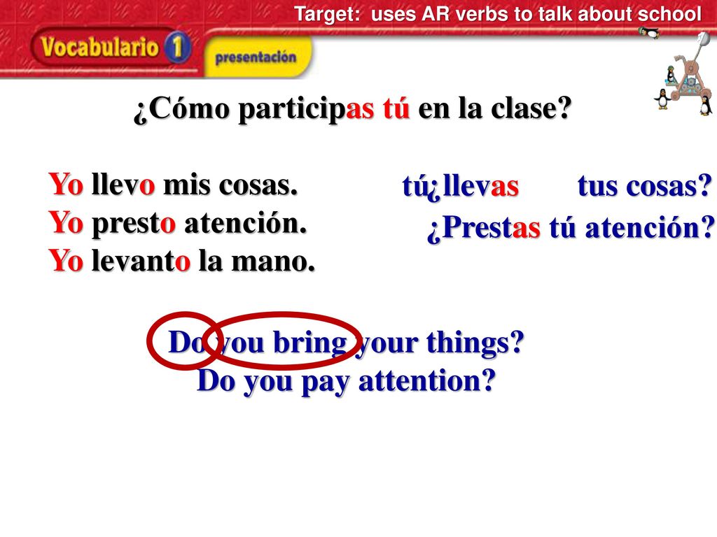 ¿Cómo participas tú en la clase Do you bring your things