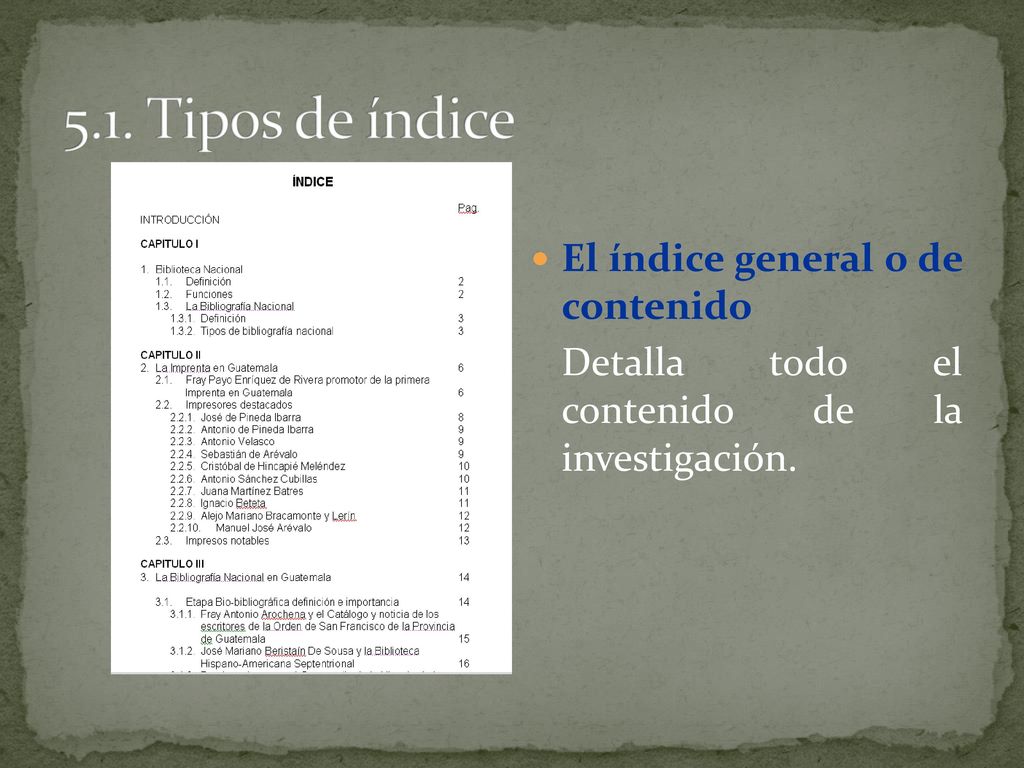 5.1. Tipos de índice El índice general o de contenido