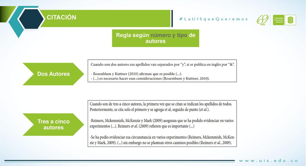 Regla según número y tipo de autores