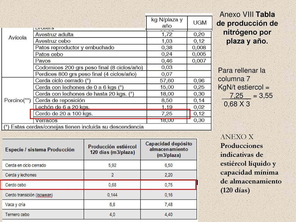 Anexo VIII Tabla de producción de nitrógeno por plaza y año.