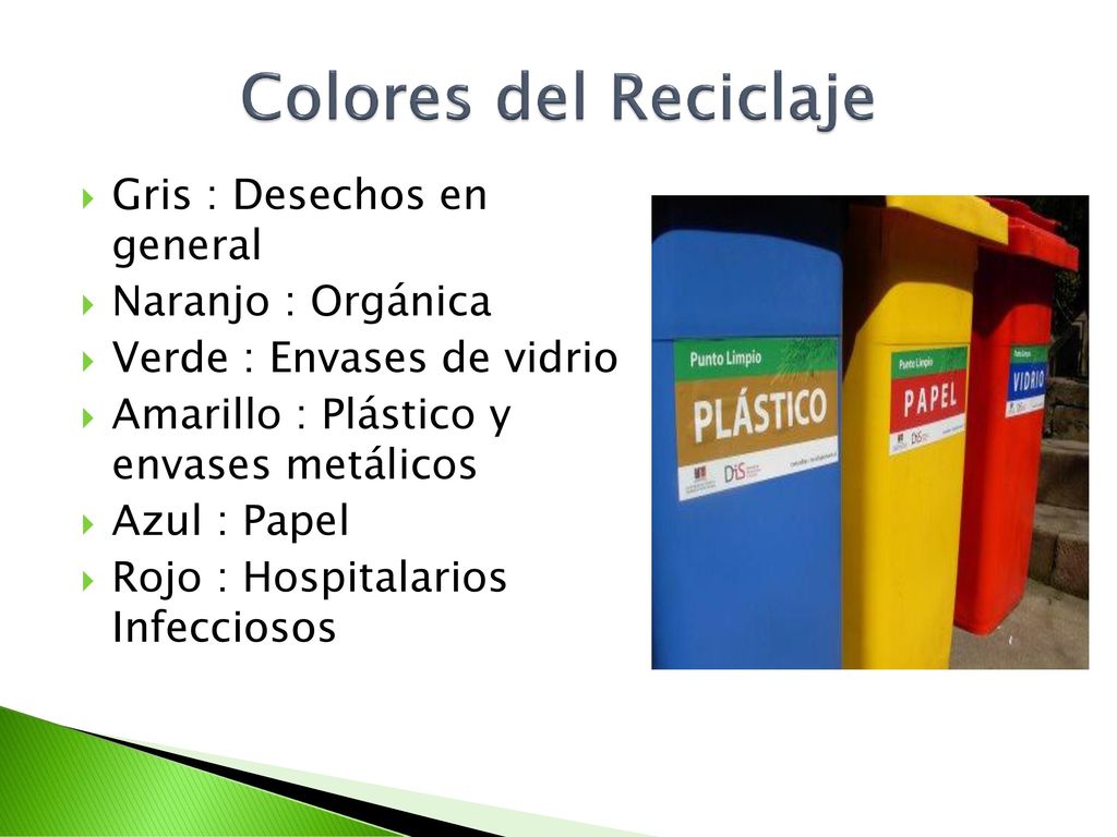 Colores del Reciclaje Gris : Desechos en general Naranjo : Orgánica