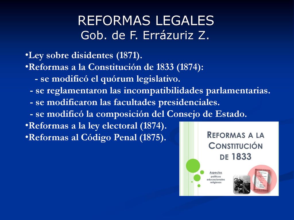 REFORMAS LEGALES Gob. de F. Errázuriz Z. Ley sobre disidentes (1871).