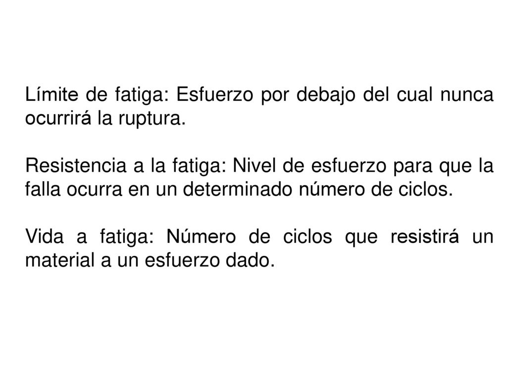 Límite de fatiga: Esfuerzo por debajo del cual nunca ocurrirá la ruptura.
