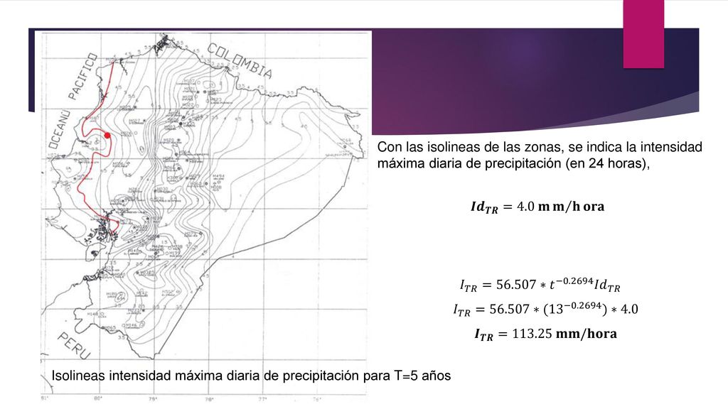 Con las isolineas de las zonas, se indica la intensidad máxima diaria de precipitación (en 24 horas),