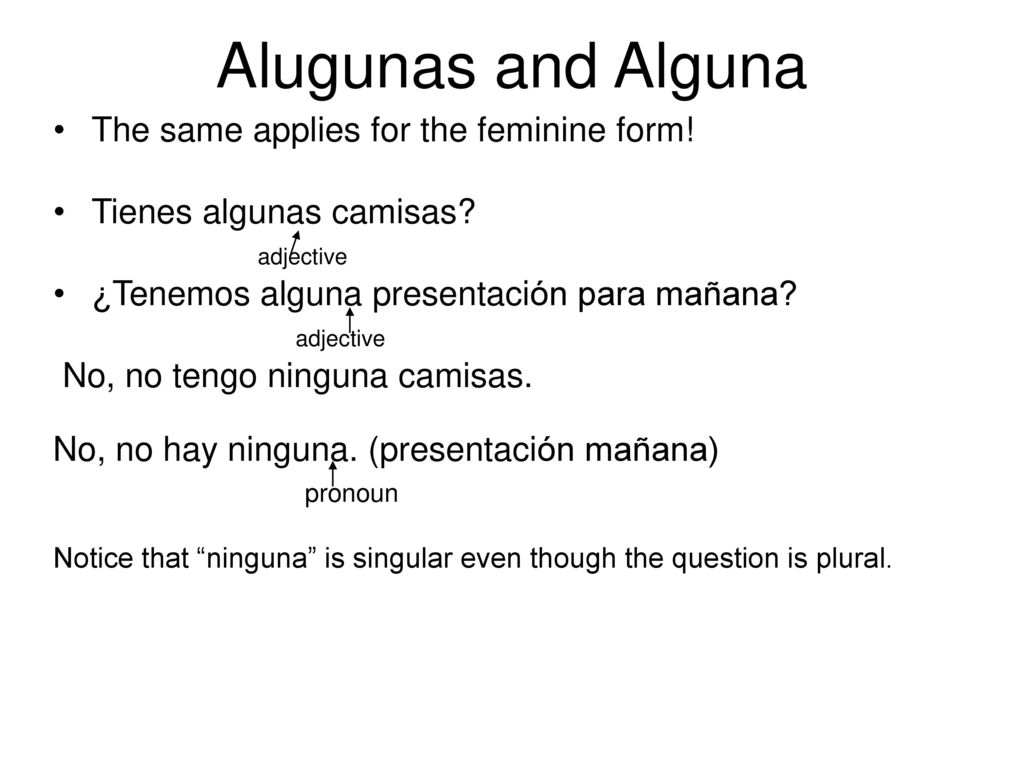 Alugunas and Alguna The same applies for the feminine form!