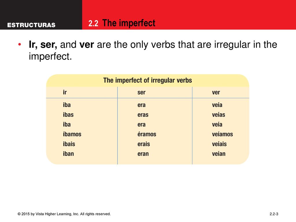 09/28/09 Ir, ser, and ver are the only verbs that are irregular in the imperfect.