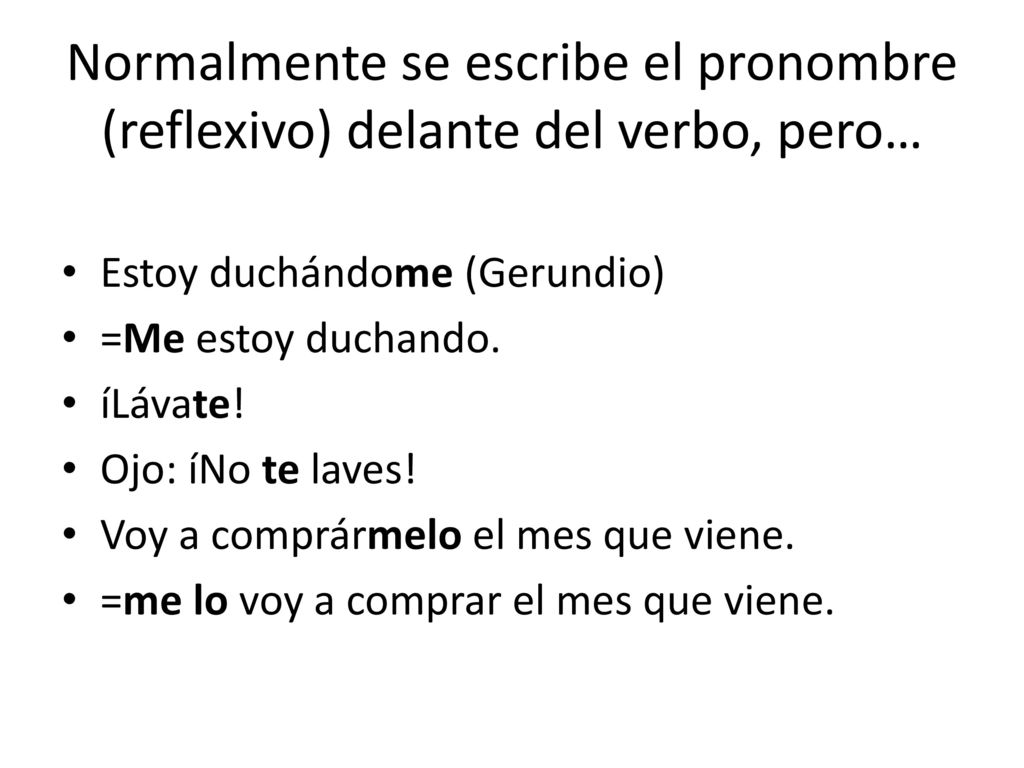 Normalmente se escribe el pronombre (reflexivo) delante del verbo, pero…