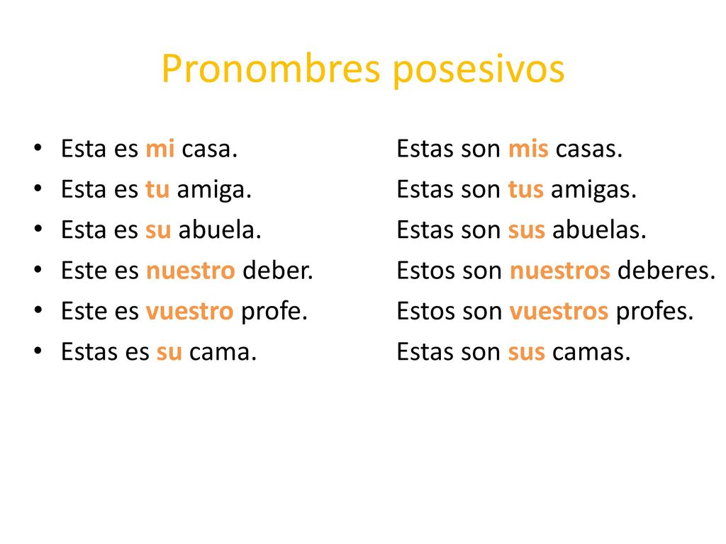 Pronombres posesivos Esta es mi casa. Estas son mis casas.