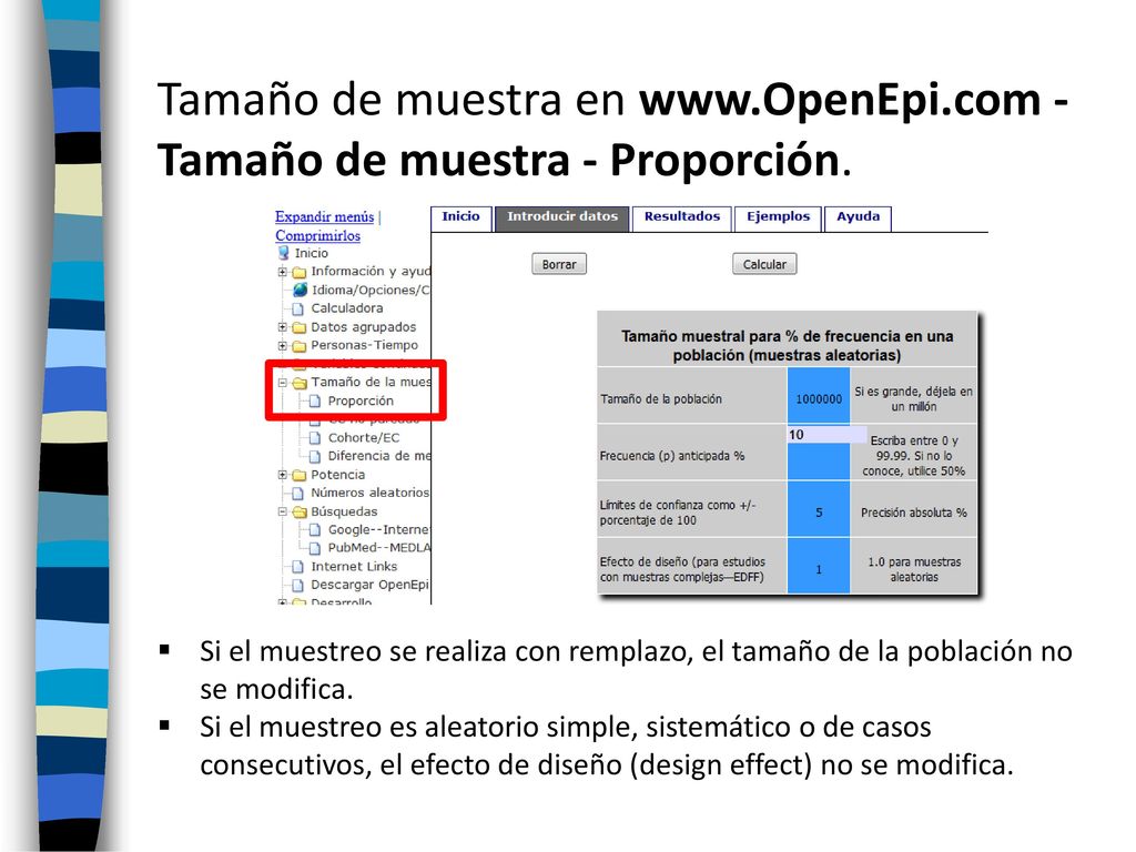 Tamaño de muestra en   - Tamaño de muestra - Proporción.