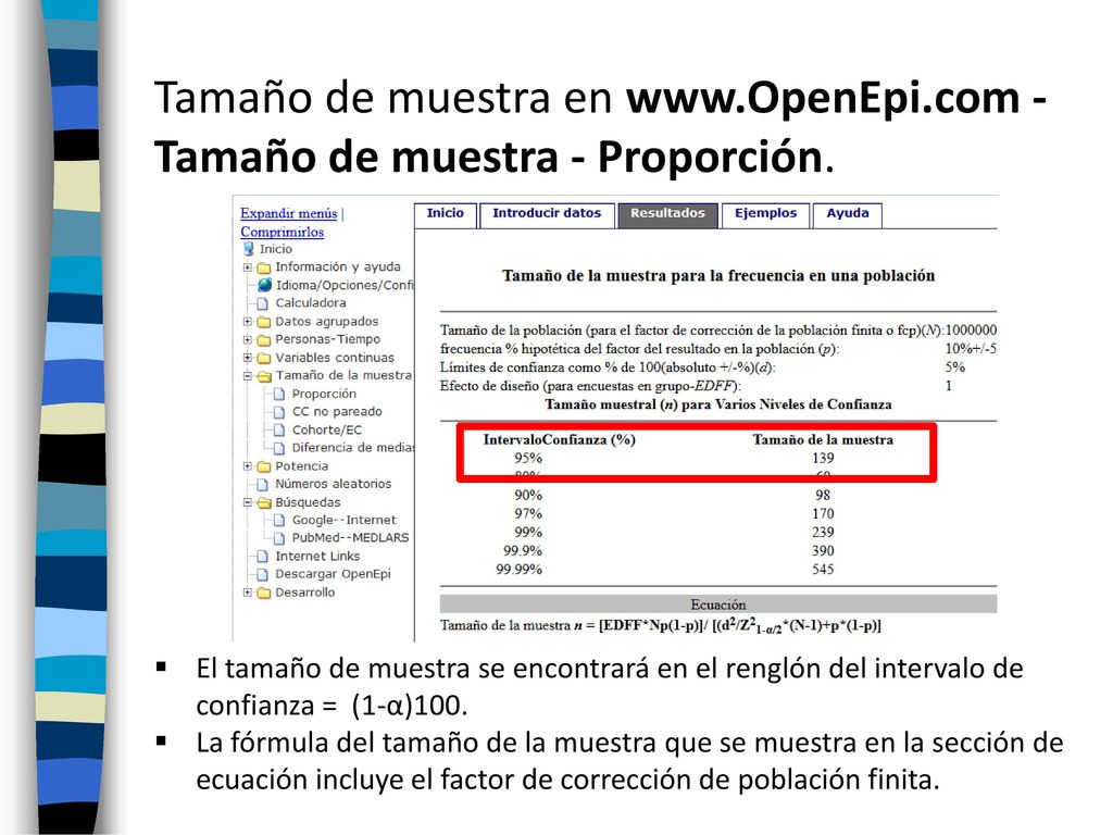 Tamaño de muestra en   - Tamaño de muestra - Proporción.