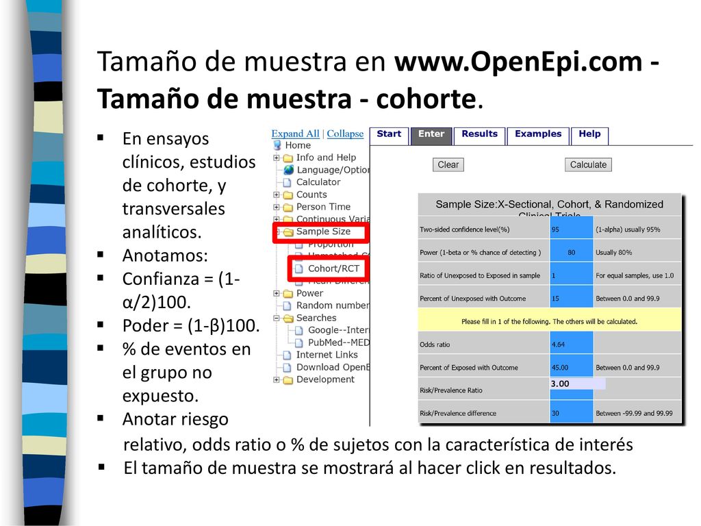 Tamaño de muestra en   - Tamaño de muestra - cohorte.