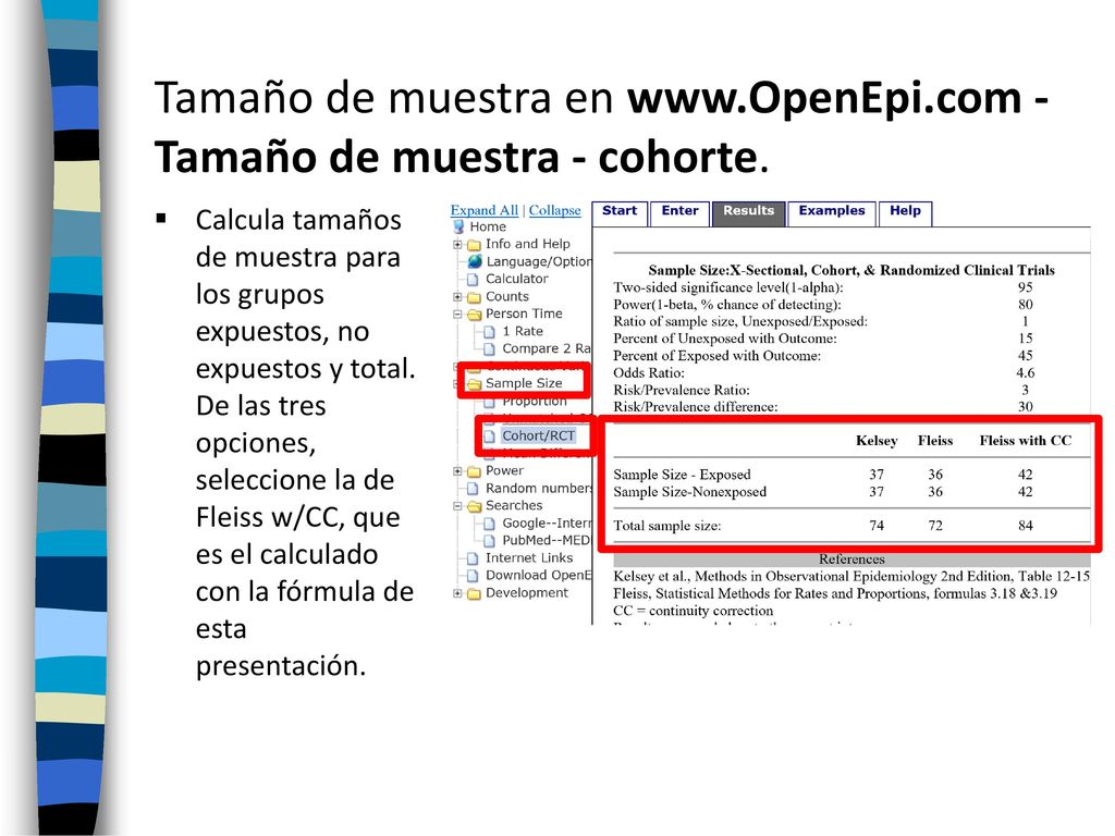 Tamaño de muestra en   - Tamaño de muestra - cohorte.