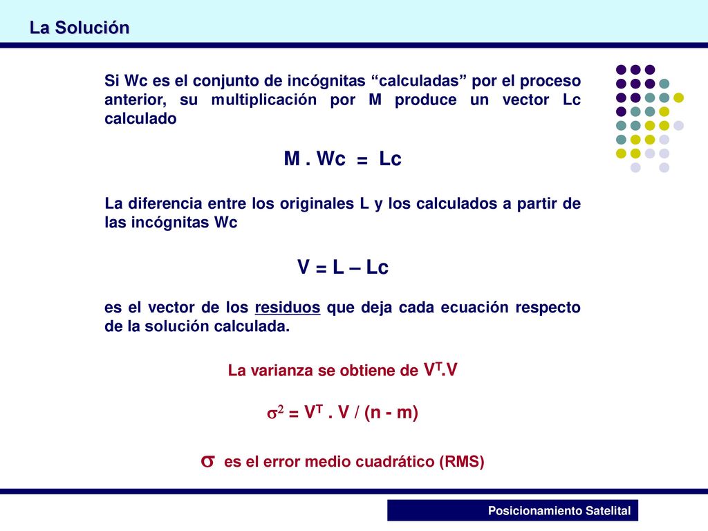 La varianza se obtiene de VT.V s es el error medio cuadrático (RMS)