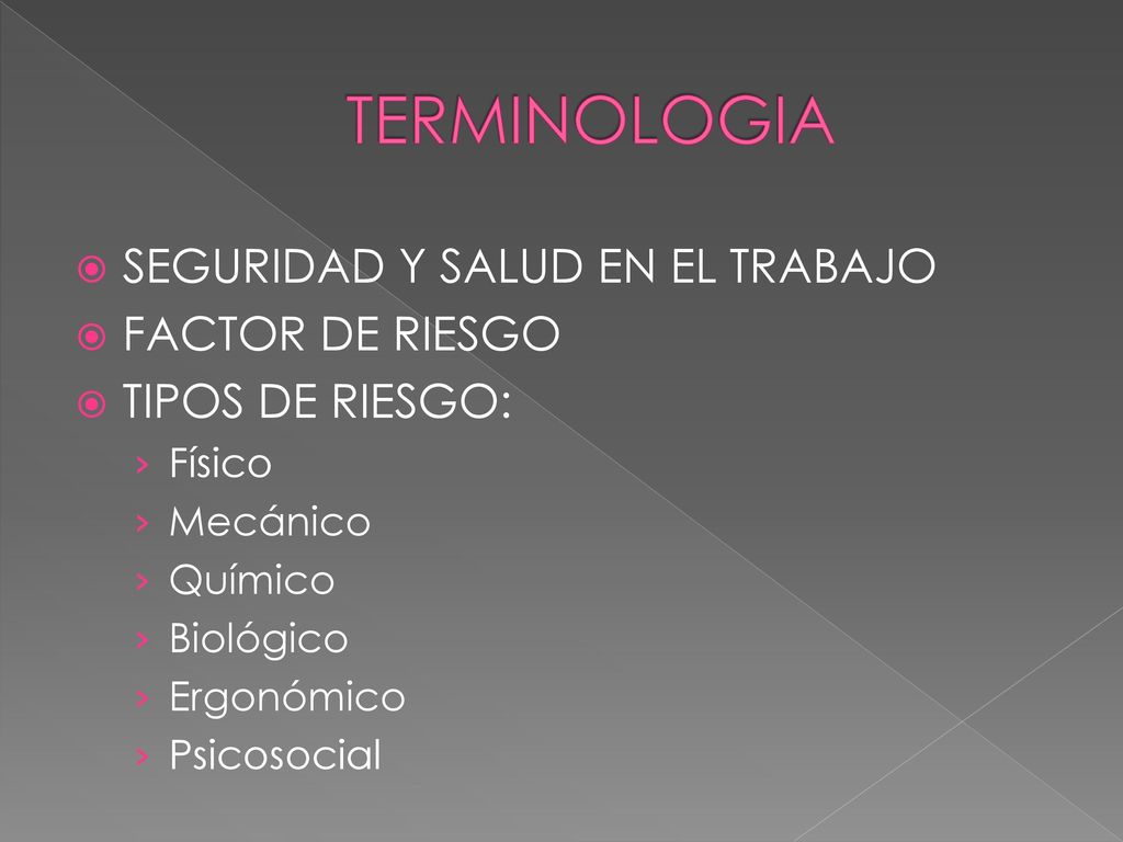 TERMINOLOGIA SEGURIDAD Y SALUD EN EL TRABAJO FACTOR DE RIESGO