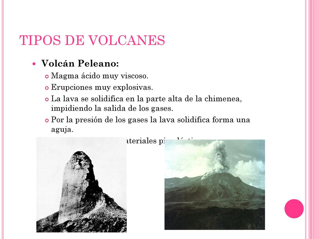 TIPOS DE VOLCANES Volcán Peleano: Magma ácido muy viscoso.