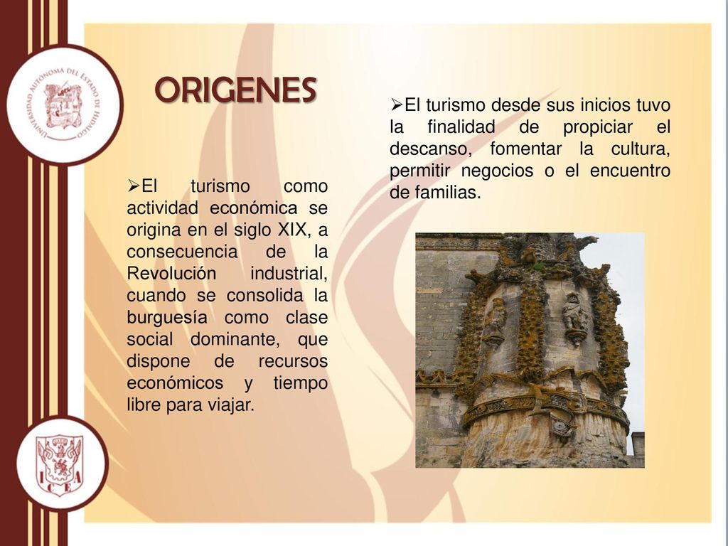 ORIGENES El turismo desde sus inicios tuvo la finalidad de propiciar el descanso, fomentar la cultura, permitir negocios o el encuentro de familias.
