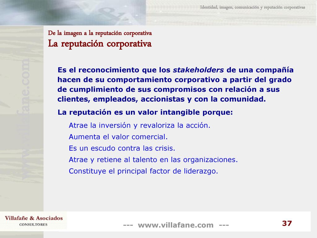 De la imagen a la reputación corporativa La reputación corporativa