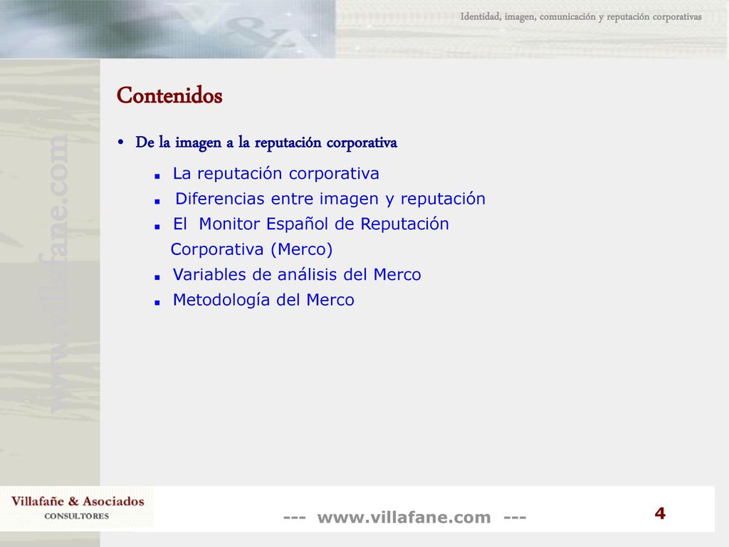 Contenidos De la imagen a la reputación corporativa