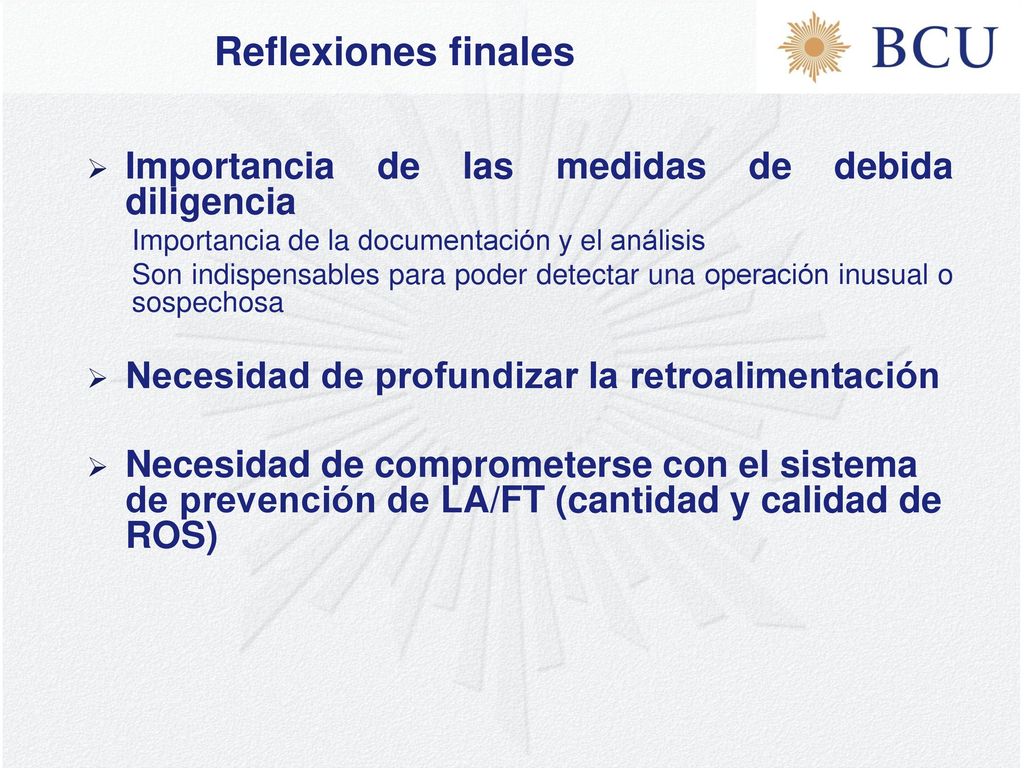 Reflexiones finales Importancia de las medidas de debida diligencia