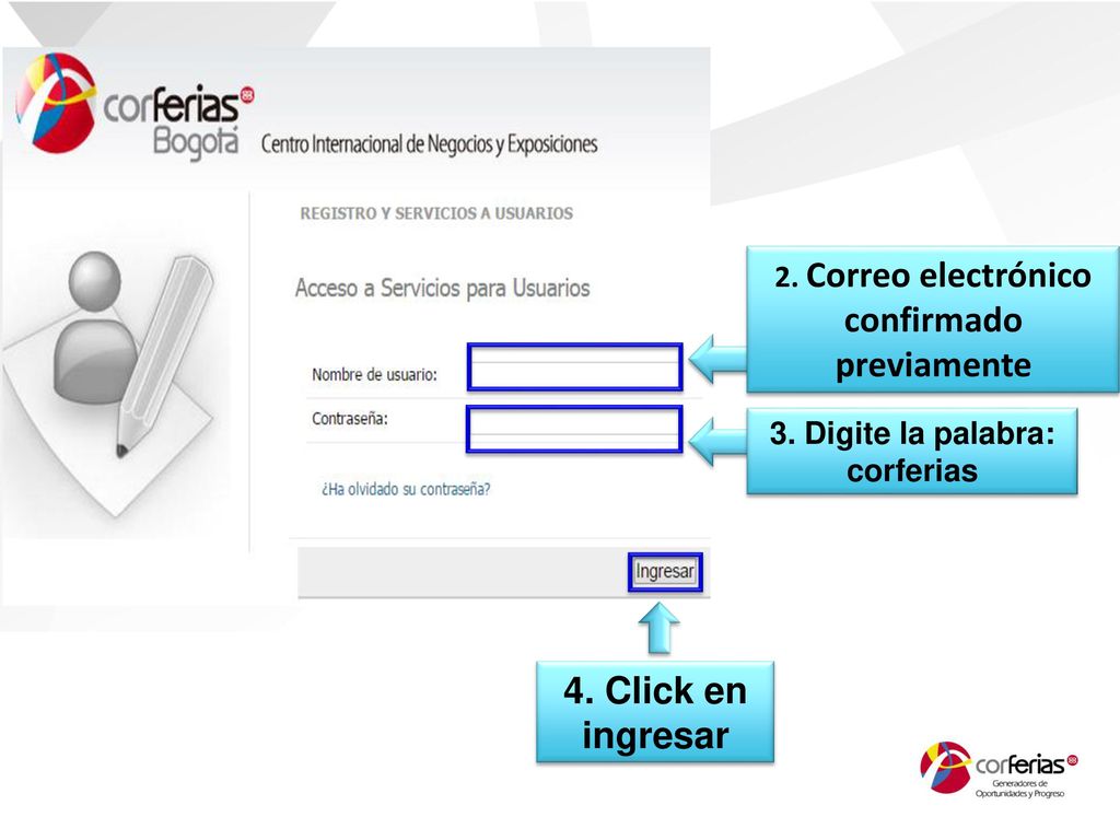 4. Click en ingresar 2. Correo electrónico confirmado previamente