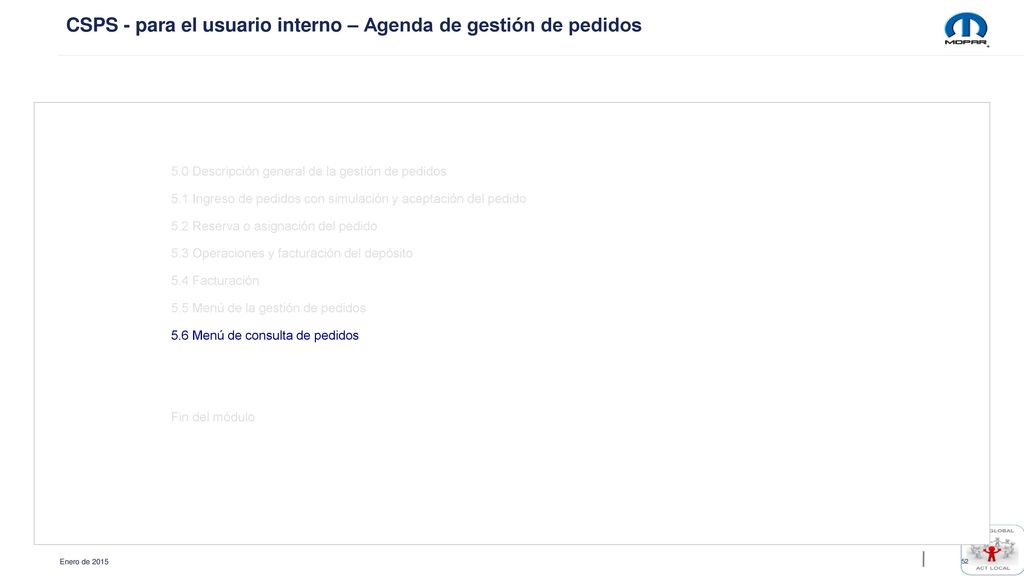 CSPS - para el usuario interno – Agenda de gestión de pedidos