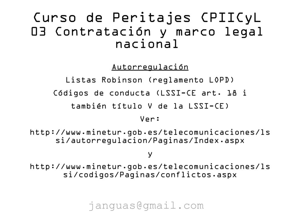 Curso de Peritajes CPIICyL 03 Contratación y marco legal nacional