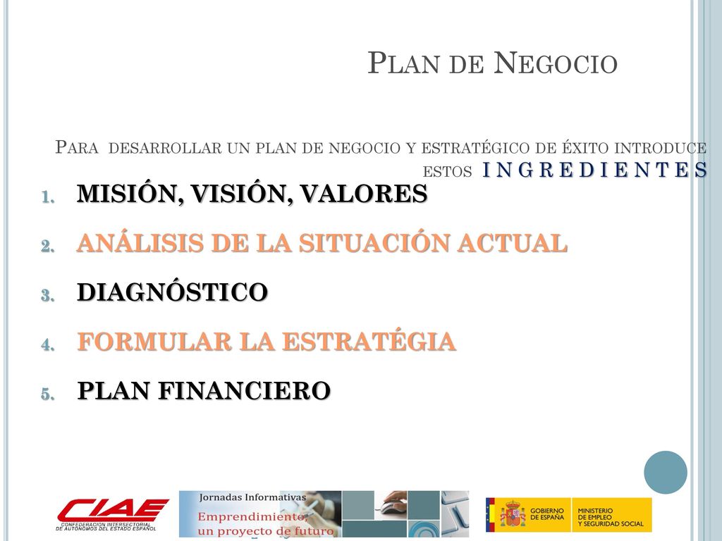 Plan de Negocio Para desarrollar un plan de negocio y estratégico de éxito introduce estos I N G R E D I E N T E S.