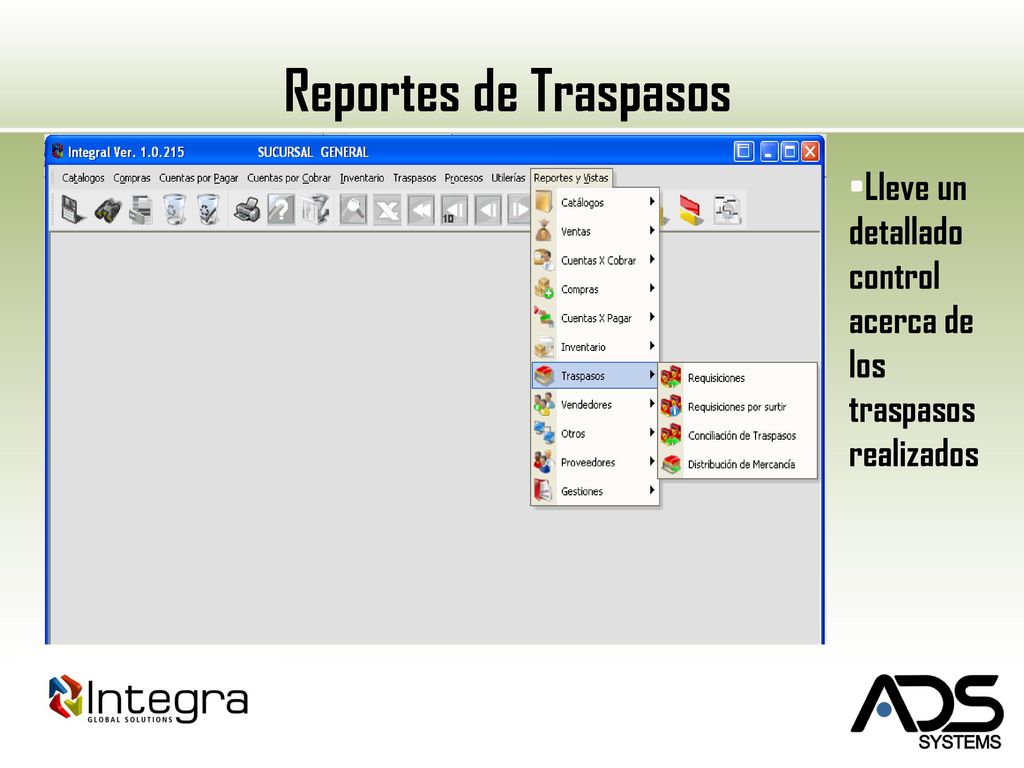 Reportes de Traspasos Lleve un detallado control acerca de los traspasos realizados